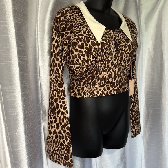 Lovefool Women’s 3X Keyhole Long Sleeve Wrap With Tie Leopard Print Cropped Top - Picture 4 of 9